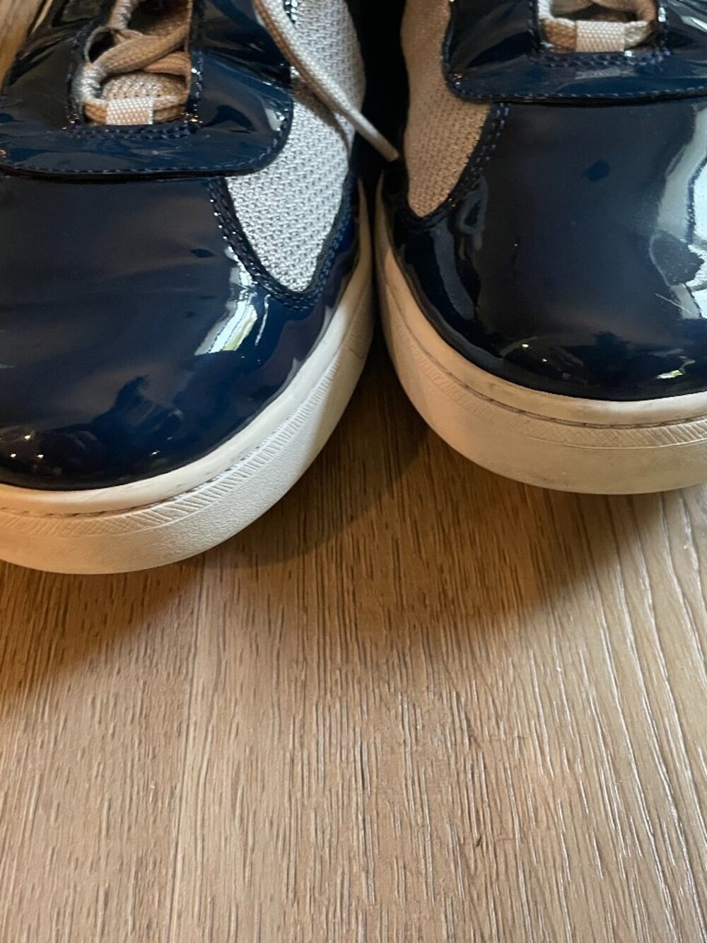 Prada Men's Patent Leather & Mesh Sneakers, 4E3166 Deep Blue Outdoor Size: 8 - Picture 3 of 12
